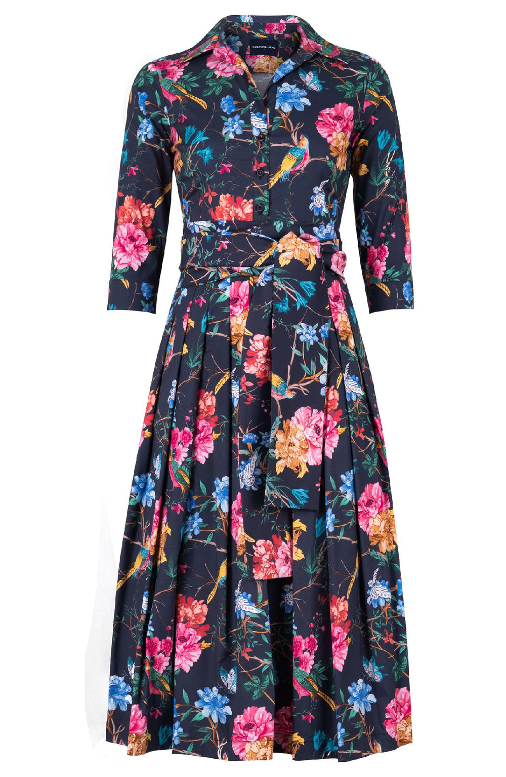 Audrey Dress #4 Shirt Collar 3/4 Sleeve Midi Length Cotton Stretch (Heart Manor)