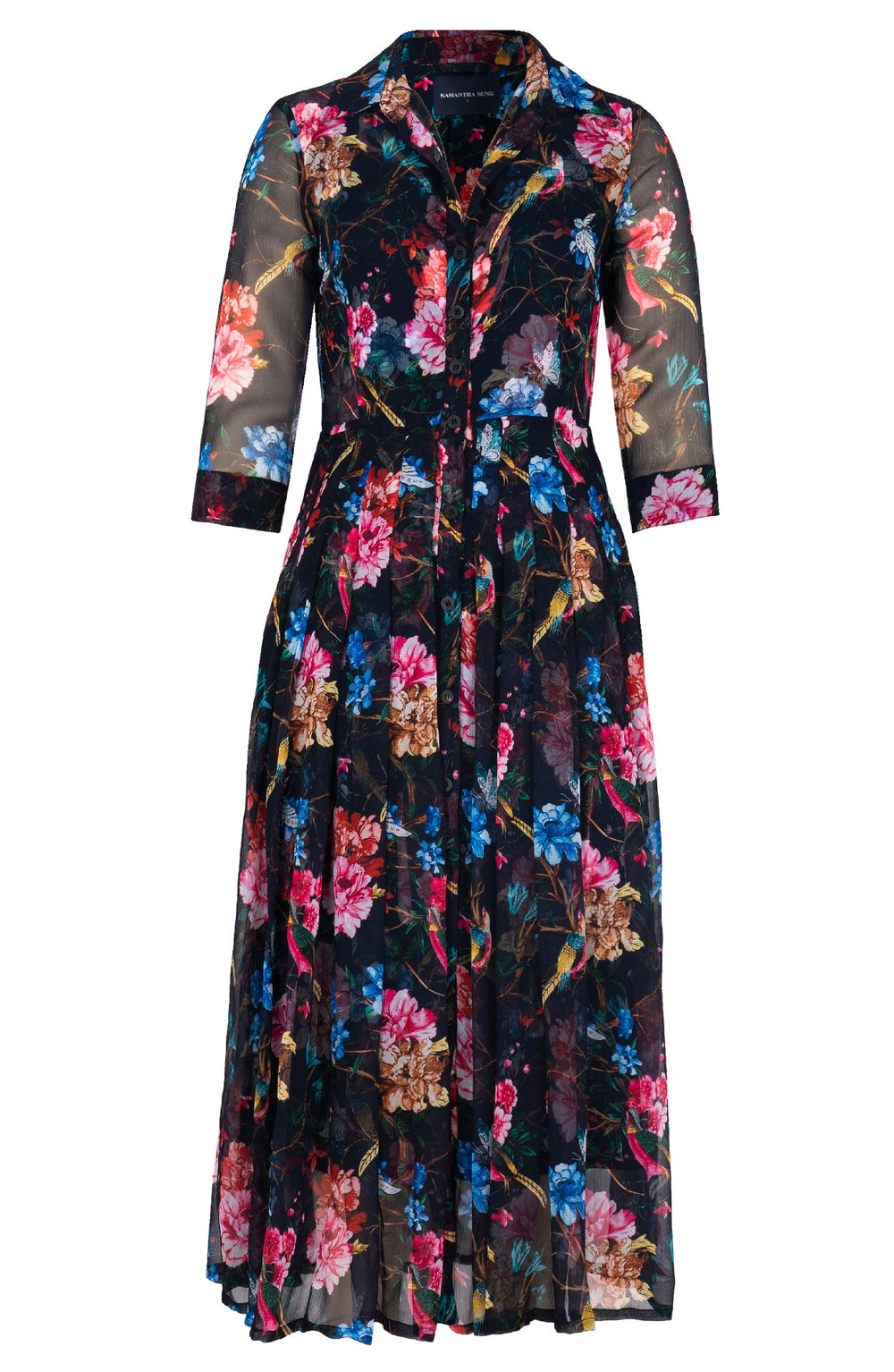 Audrey Dress #4 Shirt Collar 3/4 Sleeve Midi Plus Length Silk GGT (Heart Manor)