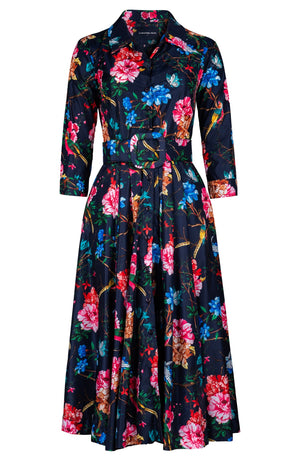 Laurent Dress Shirt Collar 3/4 Sleeve Midi Length Poliamide Taffta (Heart Manor)