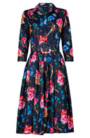 Sabrina Dress Shirt Collar 3/4 Sleeve Long Length Poliamide Taffta (Heart Manor)