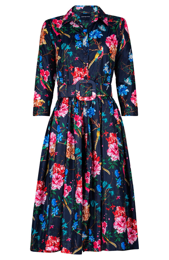 Sabrina Dress Shirt Collar 3/4 Sleeve Long Length Poliamide Taffta (Heart Manor)
