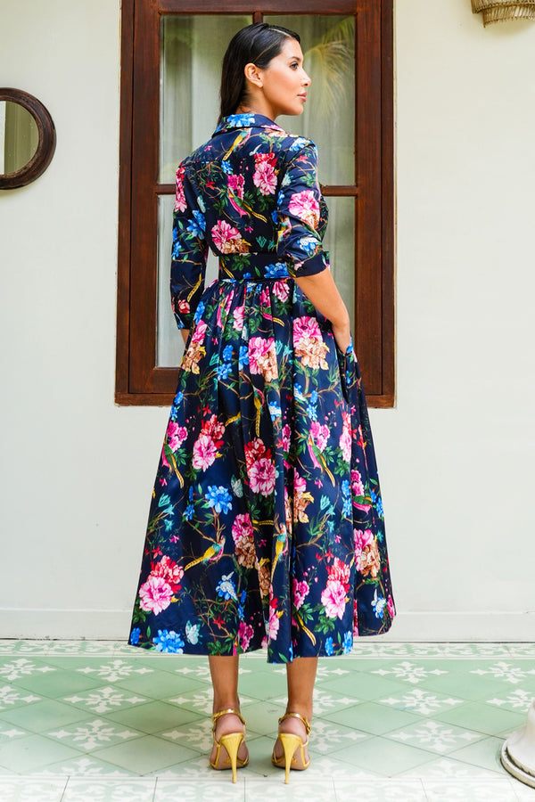 Sabrina Dress Shirt Collar 3/4 Sleeve Midi Plus Length Poliamide Taffta (Heart Manor)