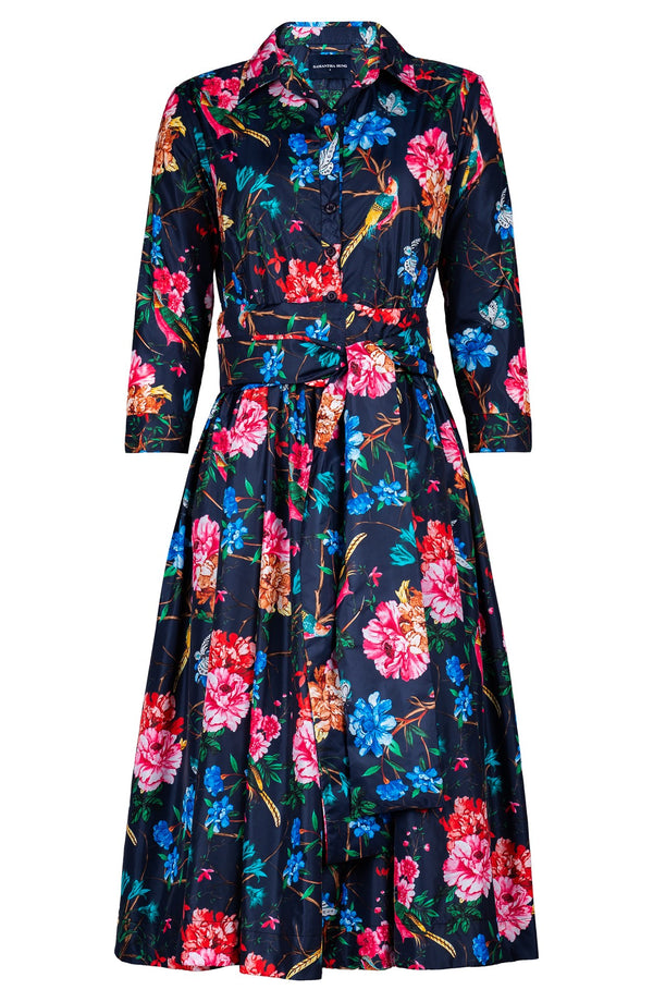 Sabrina Dress Shirt Collar 3/4 Sleeve Long Length Poliamide Taffta (Heart Manor)