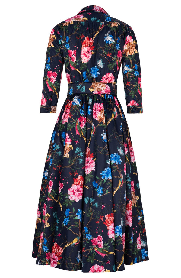 Terry Dress Shirt Collar 3/4 Sleeve Midi Plus Length Poliamide Taffta (Heart Manor)