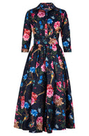 Terry Dress Shirt Collar 3/4 Sleeve Midi Plus Length Poliamide Taffta (Heart Manor)