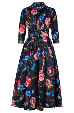 Terry Dress Shirt Collar 3/4 Sleeve Midi Plus Length Poliamide Taffta (Heart Manor)