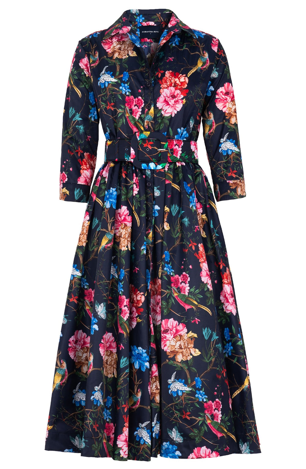 Terry Dress Shirt Collar 3/4 Sleeve Midi Length Poliamide Taffta (Heart Manor)