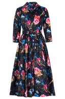 Terry Dress Shirt Collar 3/4 Sleeve Midi Length Poliamide Taffta (Heart Manor)