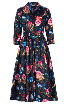 Terry Dress Shirt Collar 3/4 Sleeve Midi Length Poliamide Taffta (Heart Manor)