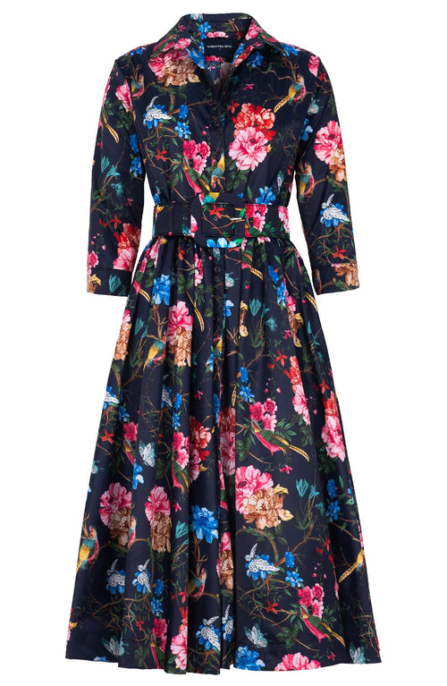 Terry Dress Shirt Collar 3/4 Sleeve Midi Length Poliamide Taffta (Heart Manor)