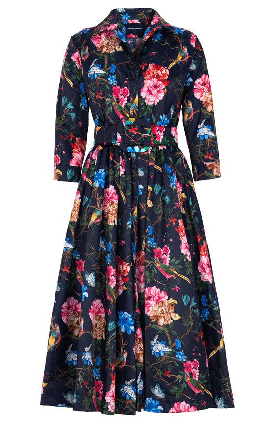 Terry Dress Shirt Collar 3/4 Sleeve Midi Length Poliamide Taffta (Heart Manor)