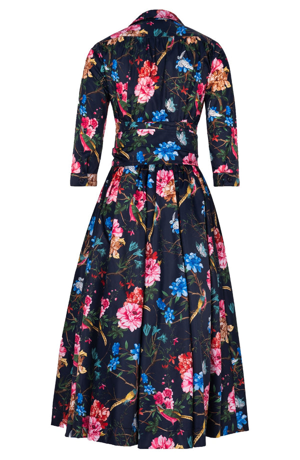 Terry Dress Shirt Collar 3/4 Sleeve Midi Plus Length Poliamide Taffta (Heart Manor)