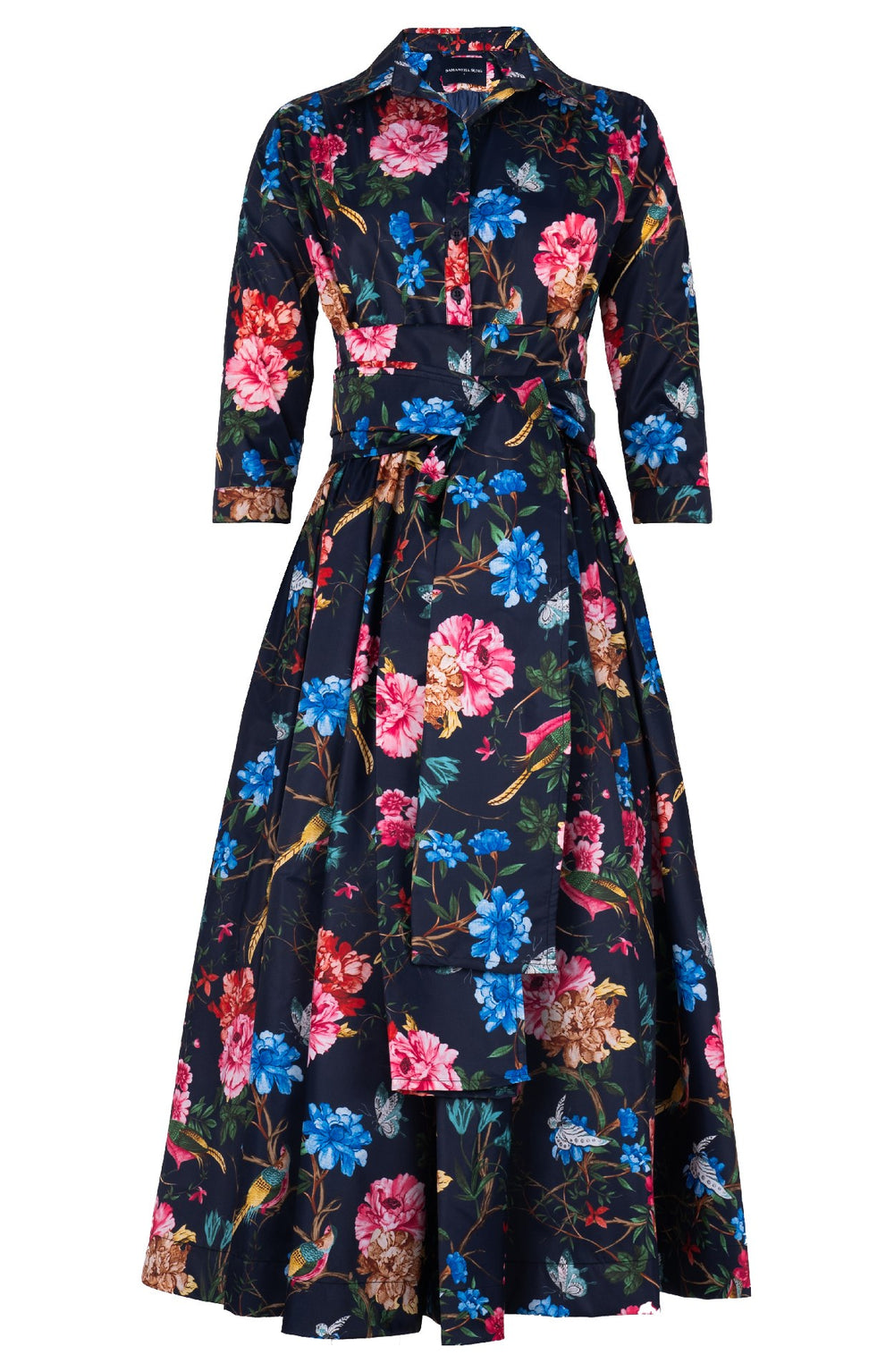 Terry Dress Shirt Collar 3/4 Sleeve Midi Plus Length Poliamide Taffta (Heart Manor)