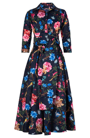 Terry Dress Shirt Collar 3/4 Sleeve Midi Plus Length Poliamide Taffta (Heart Manor)
