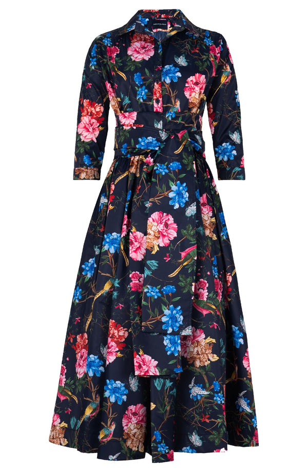 Terry Dress Shirt Collar 3/4 Sleeve Midi Plus Length Poliamide Taffta (Heart Manor)