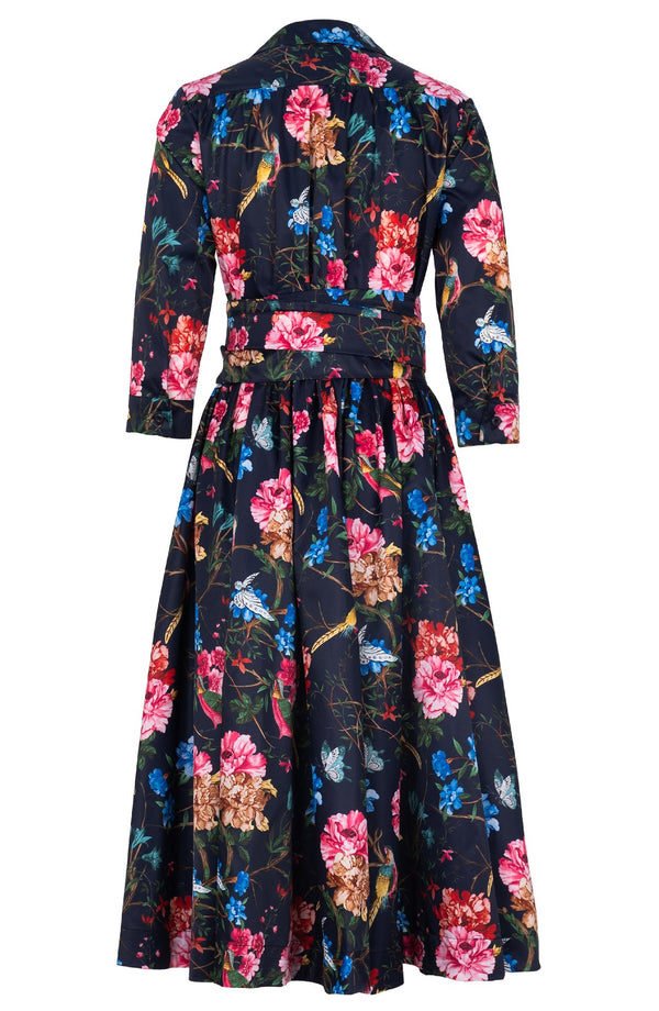 Terry Dress Shirt Collar 3/4 Sleeve Midi Length Poliamide Taffta (Heart Manor)