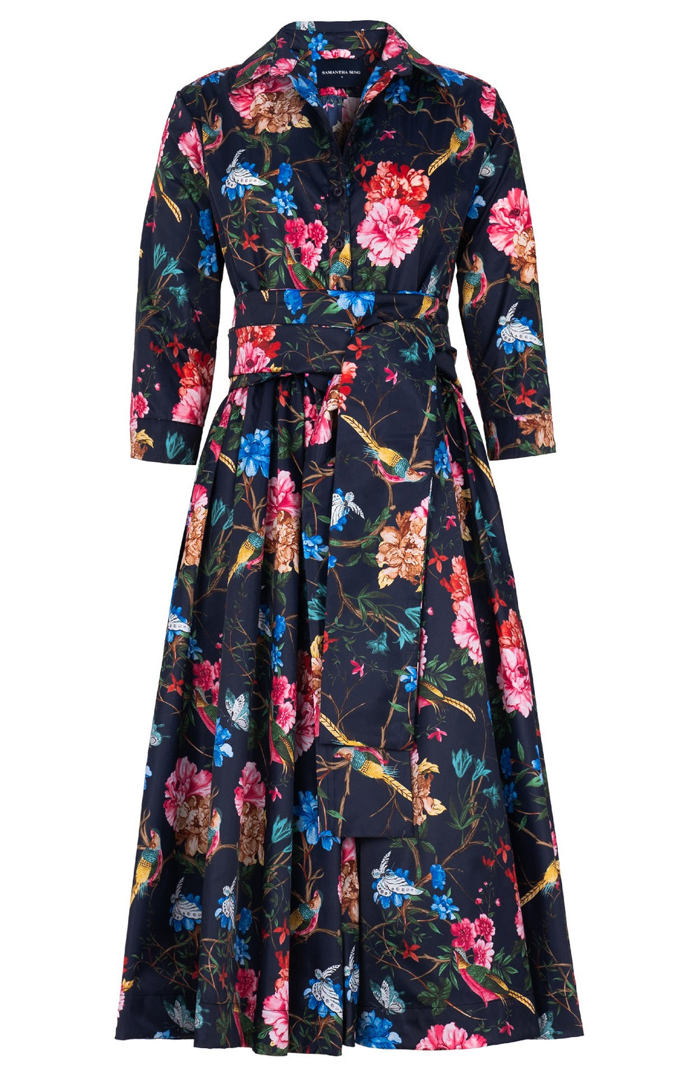 Terry Dress Shirt Collar 3/4 Sleeve Midi Length Poliamide Taffta (Heart Manor)