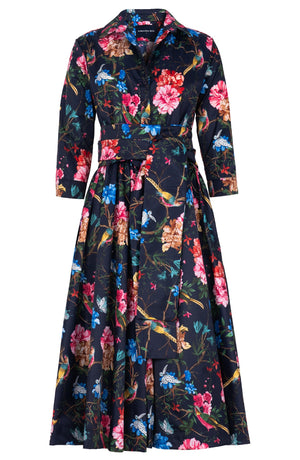 Terry Dress Shirt Collar 3/4 Sleeve Midi Length Poliamide Taffta (Heart Manor)