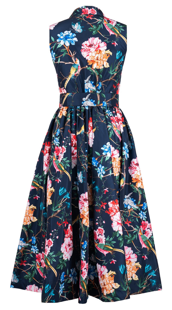 Terry Dress Shirt Collar Sleeveless Midi Plus Length Silk Taffta (Heart Manor Small)