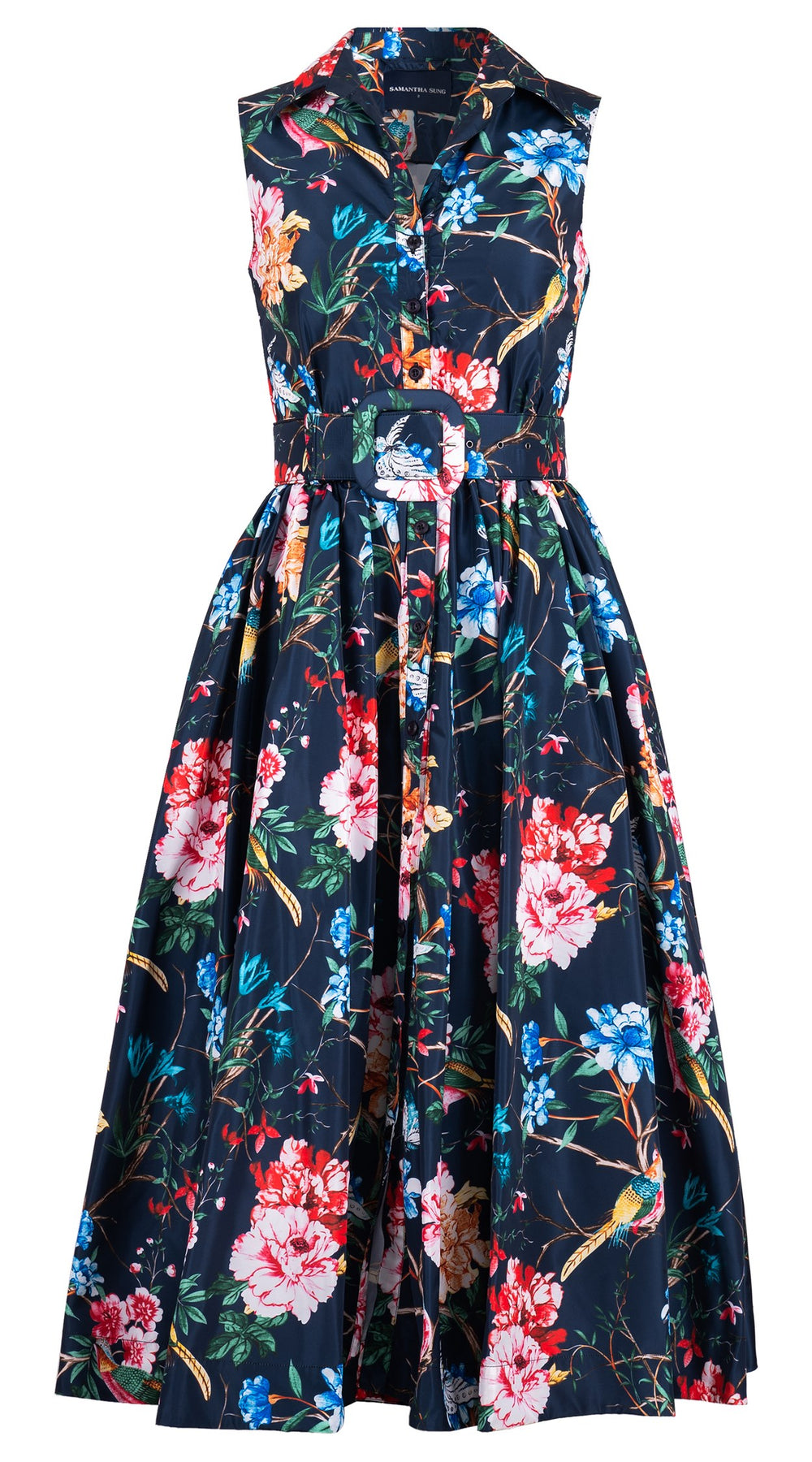 Terry Dress Shirt Collar Sleeveless Midi Plus Length Silk Taffta (Heart Manor Small)