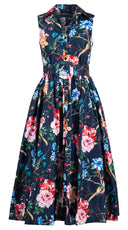 Terry Dress Shirt Collar Sleeveless Midi Plus Length Silk Taffta (Heart Manor Small)