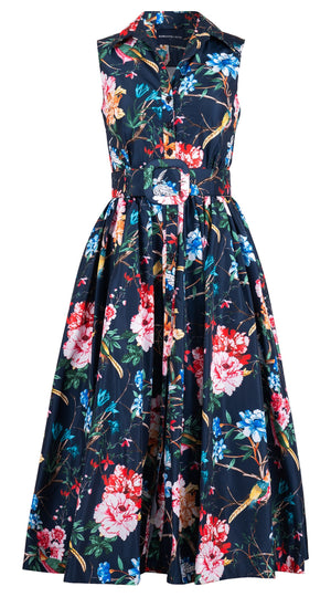 Terry Dress Shirt Collar Sleeveless Midi Plus Length Silk Taffta (Heart Manor Small)