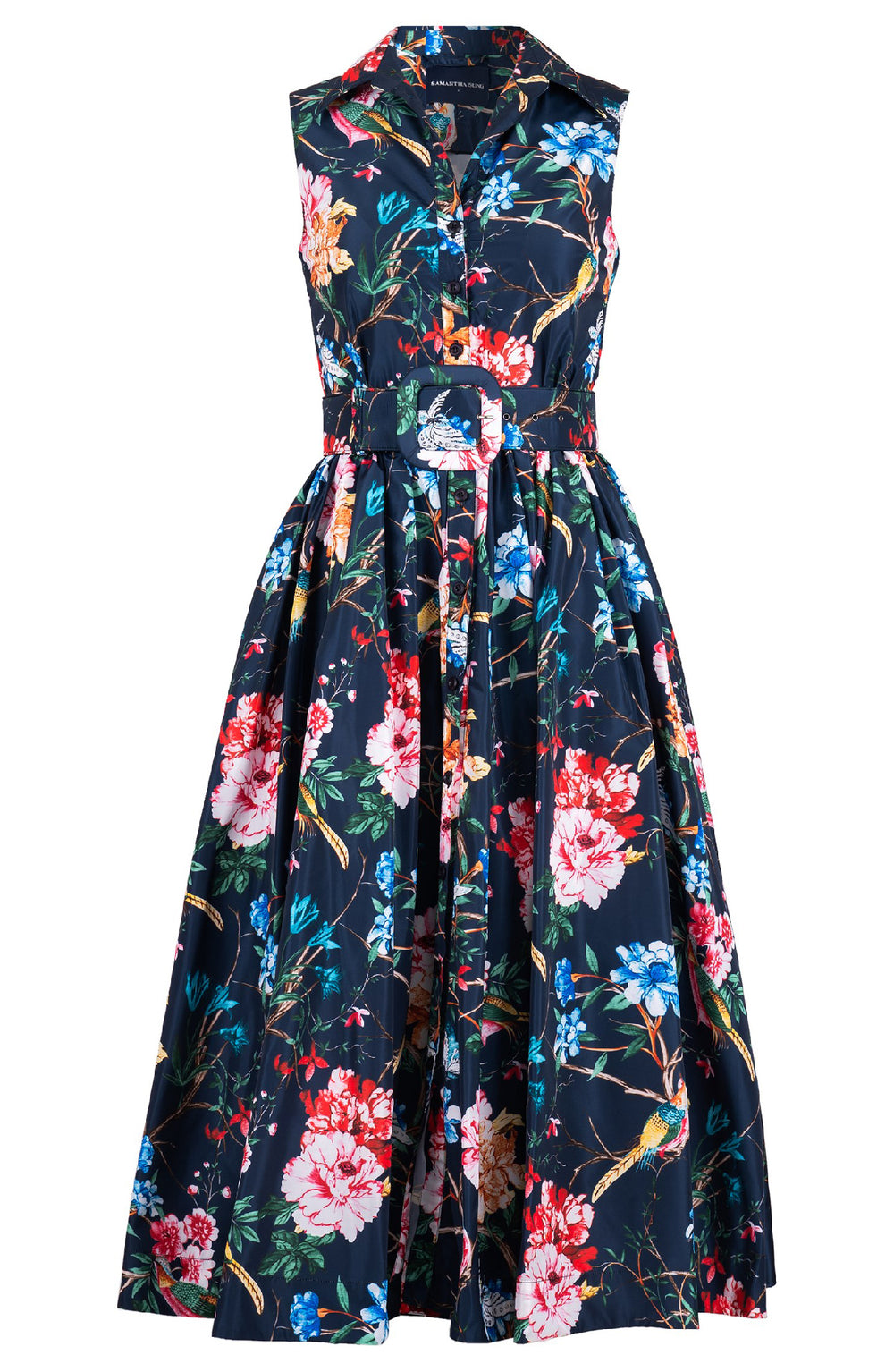 Terry Dress Shirt Collar Sleeveless Midi Plus Length Poliamide Taffta (Heart Manor)