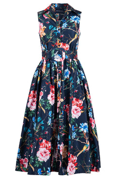Terry Dress Shirt Collar Sleeveless Midi Plus Length Poliamide Taffta (Heart Manor)