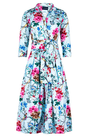 Audrey Dress #1 Shirt Collar 3/4 Sleeve Midi Length Cotton Stretch (Heart Manor)