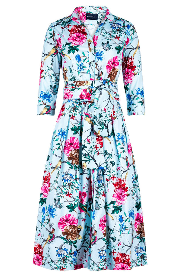 Audrey Dress #1 Shirt Collar 3/4 Sleeve Midi Length Cotton Stretch (Heart Manor)