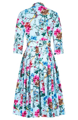 Audrey Dress #2 Shirt Collar 3/4 Sleeve Long Length Cotton Stretch (Heart Manor)