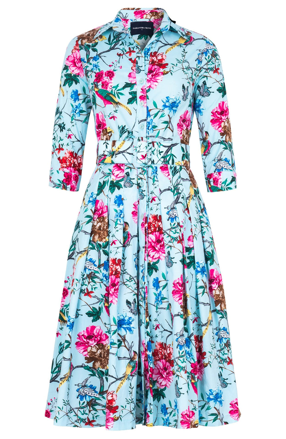 Audrey Dress #2 Shirt Collar 3/4 Sleeve Long Length Cotton Stretch (Heart Manor)