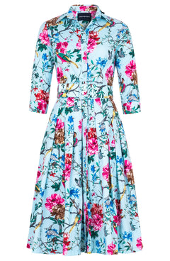 Audrey Dress #2 Shirt Collar 3/4 Sleeve Long Length Cotton Stretch (Heart Manor)