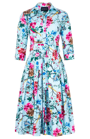 Audrey Dress #2 Shirt Collar 3/4 Sleeve Long Length Cotton Stretch (Heart Manor)
