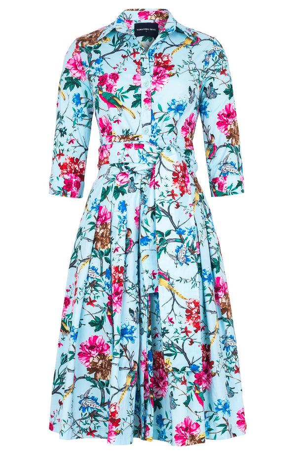 Audrey Dress #2 Shirt Collar 3/4 Sleeve Long Length Cotton Stretch (Heart Manor)