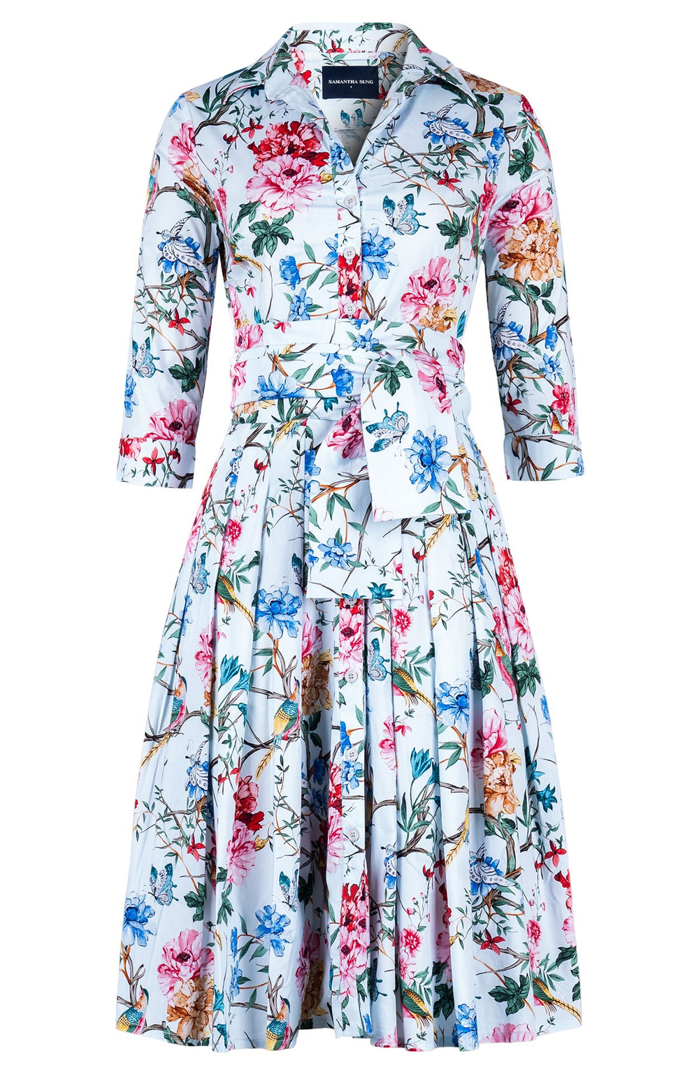 Audrey Dress #4 Shirt Collar 3/4 Sleeve Long Length Cotton Stretch (Heart Manor)