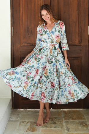 Eva Dress Crew Neck 3/4 Sleeve Midi Length Cotton Musola (Heart Manor Small)
