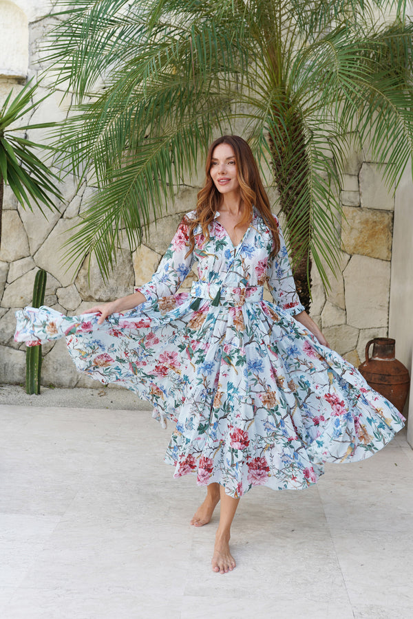Eva Dress Crew Neck 3/4 Sleeve Midi Length Cotton Musola (Heart Manor Small)