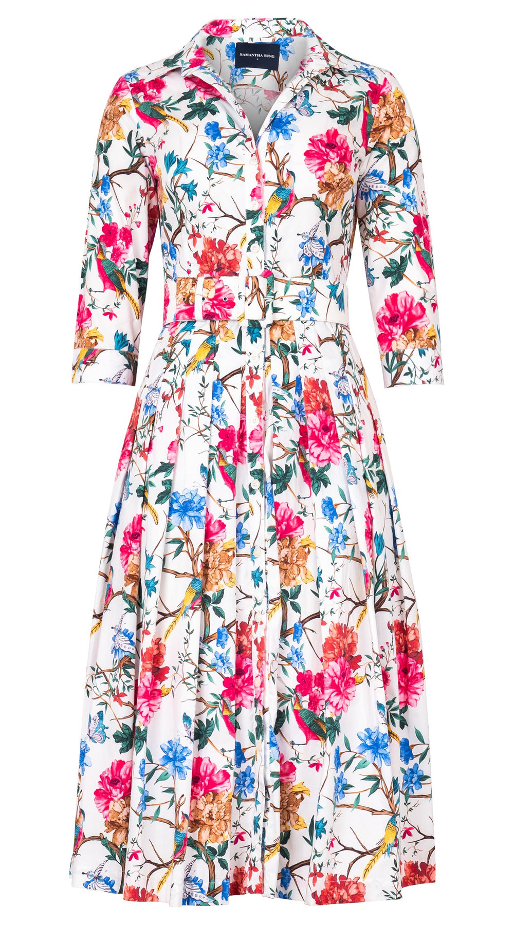 Audrey Dress #2 Shirt Collar 3/4 Sleeve Midi Length Cotton Stretch (Heart Manor)