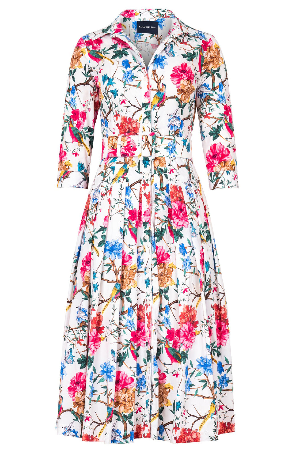 Audrey Dress #2 Shirt Collar 3/4 Sleeve Midi Length Cotton Stretch (Heart Manor)