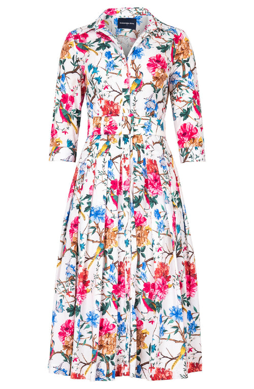 Audrey Dress #2 Shirt Collar 3/4 Sleeve Midi Length Cotton Stretch (Heart Manor)