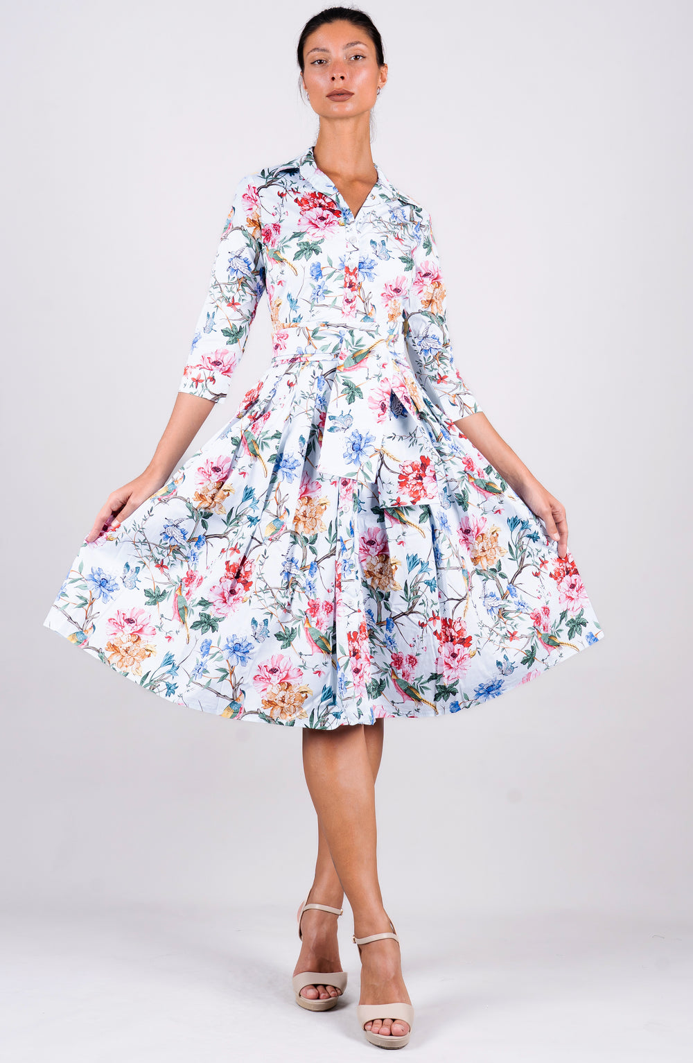 Audrey Dress #2 Shirt Collar 3/4 Sleeve Regular Length Cotton Stretch (Heart Manor)