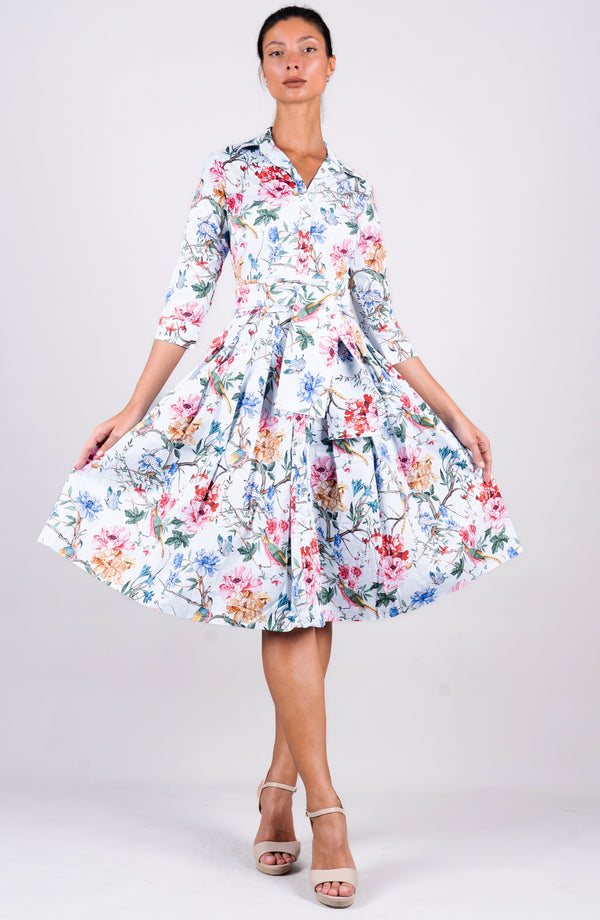 Audrey Dress #2 Shirt Collar 3/4 Sleeve Regular Length Cotton Stretch (Heart Manor)