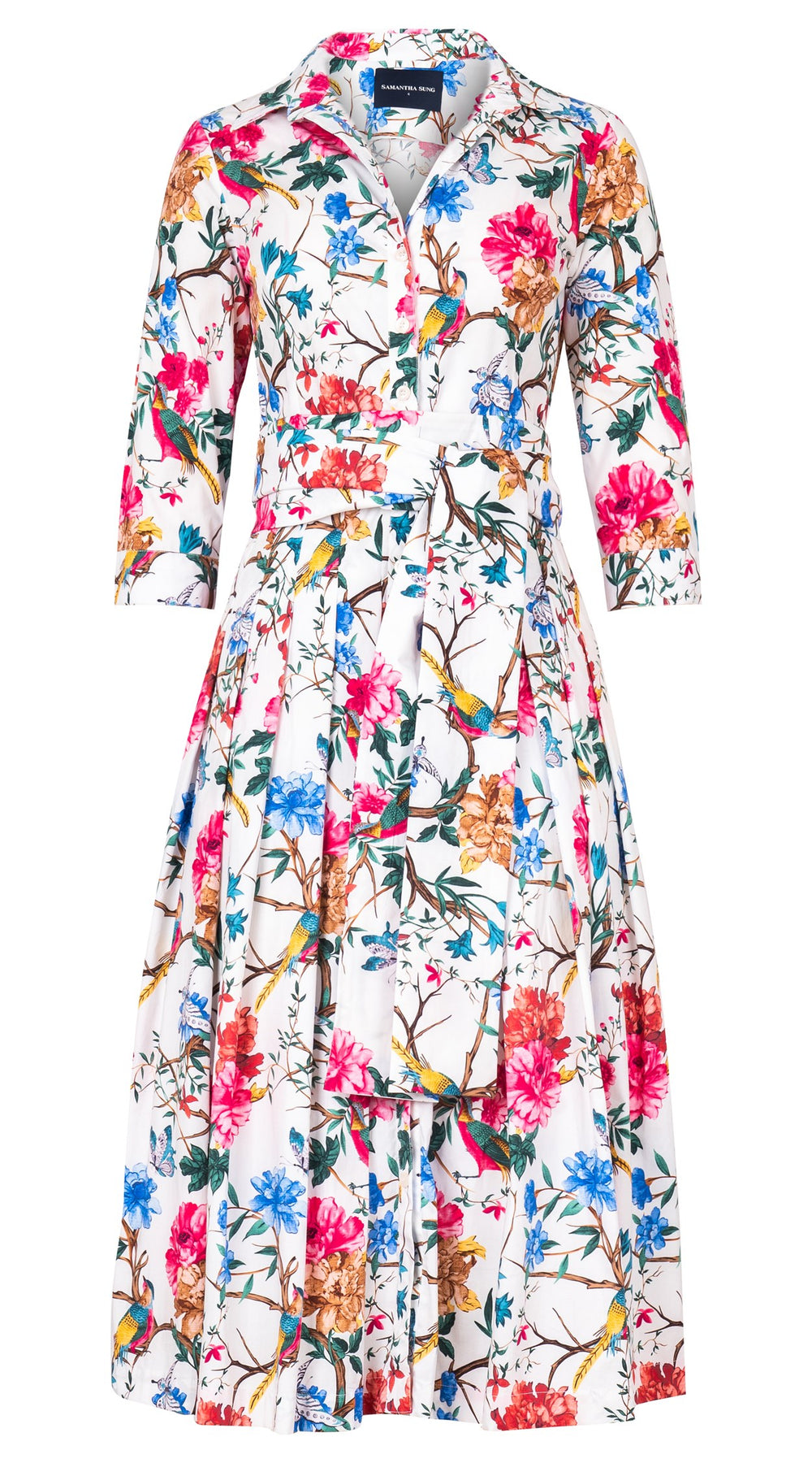 Audrey Dress #2 Shirt Collar 3/4 Sleeve Midi Length Cotton Stretch (Heart Manor)