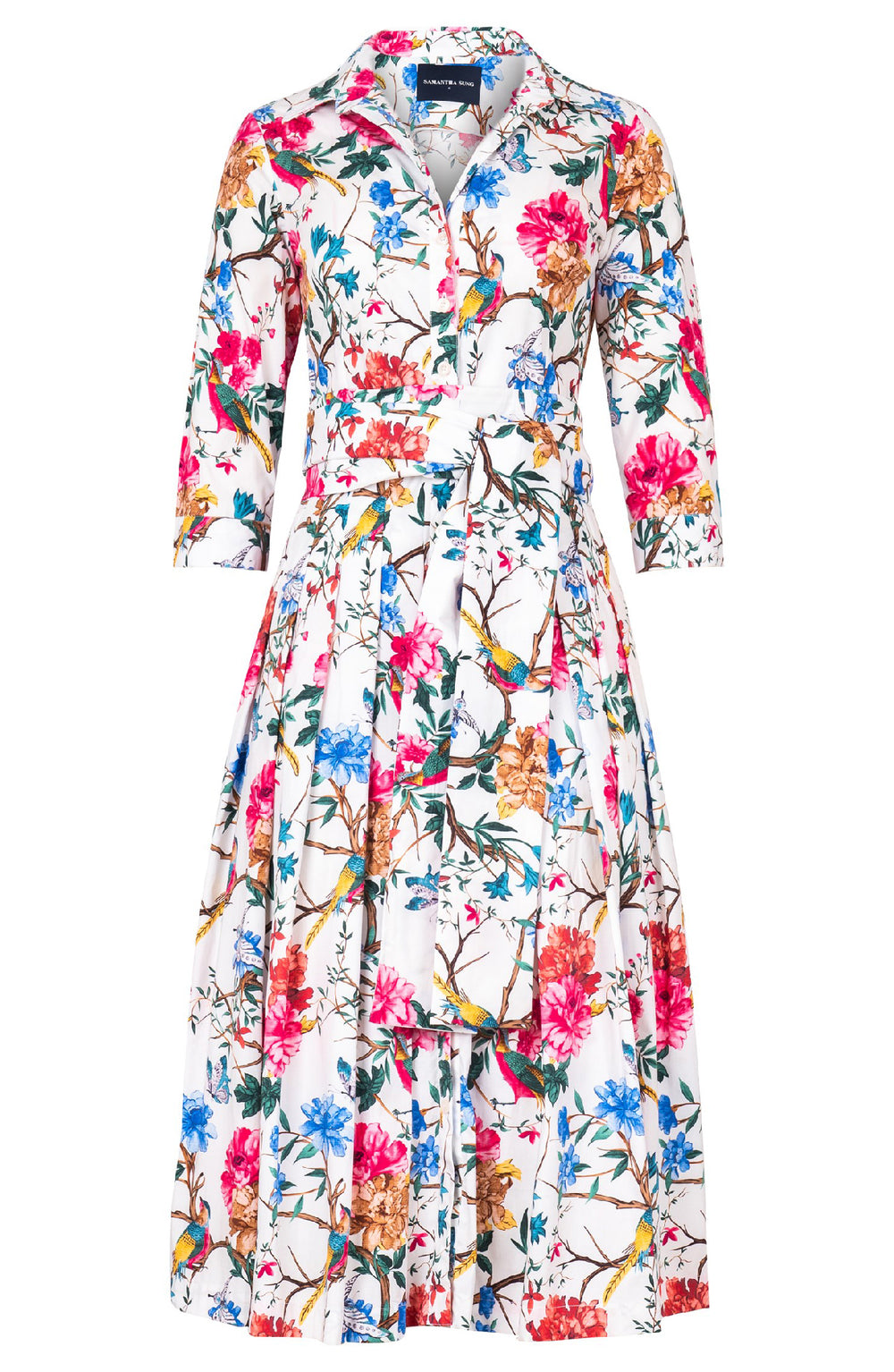 Audrey Dress #2 Shirt Collar 3/4 Sleeve Midi Length Cotton Stretch (Heart Manor)