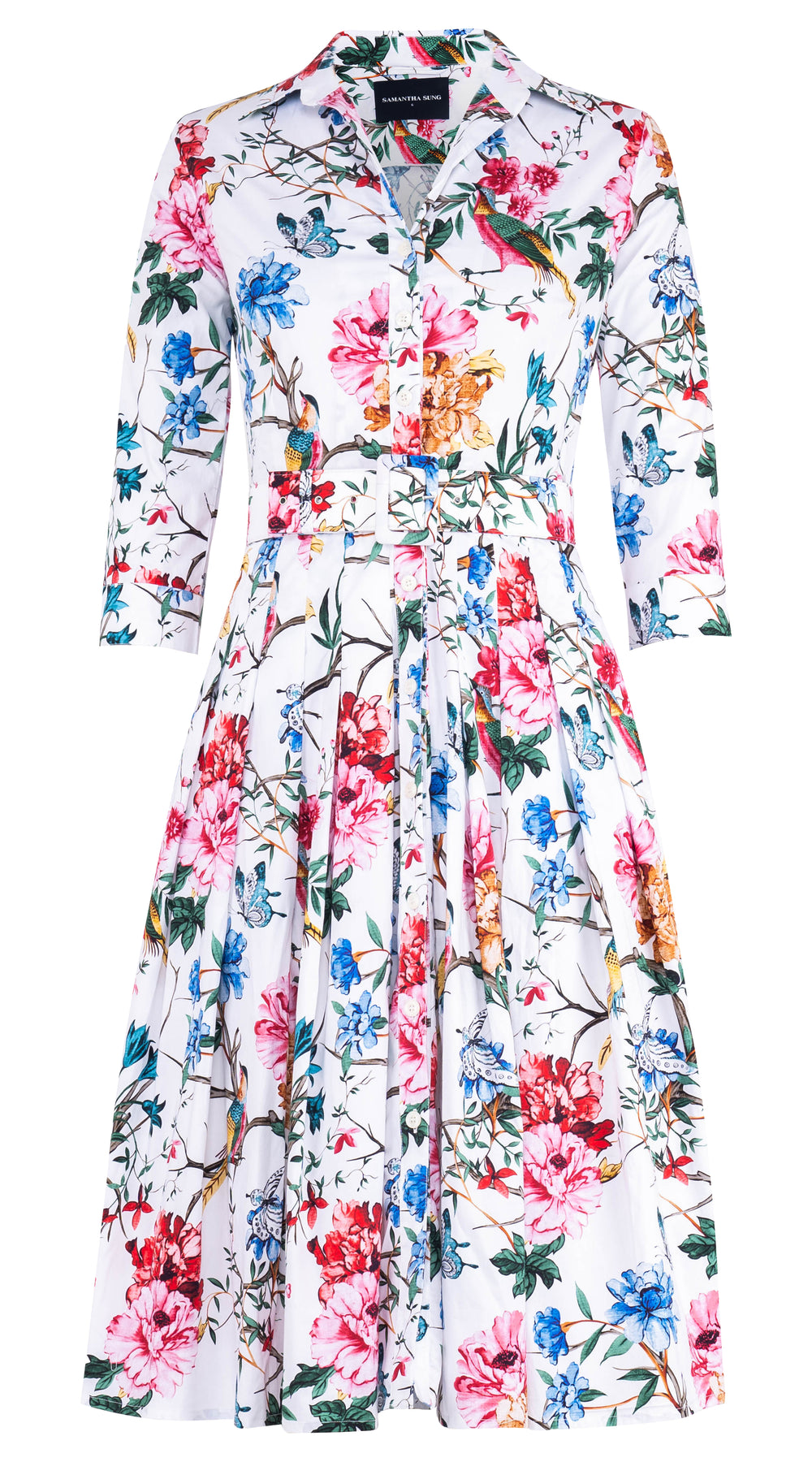 Audrey Dress #4 Shirt Collar 3/4 Sleeve Long Length Cotton Stretch (Heart Manor)