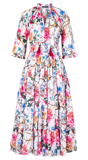 Eva Dress Crew Neck 3/4 Sleeve Midi Length Cotton Musola (Heart Manor)