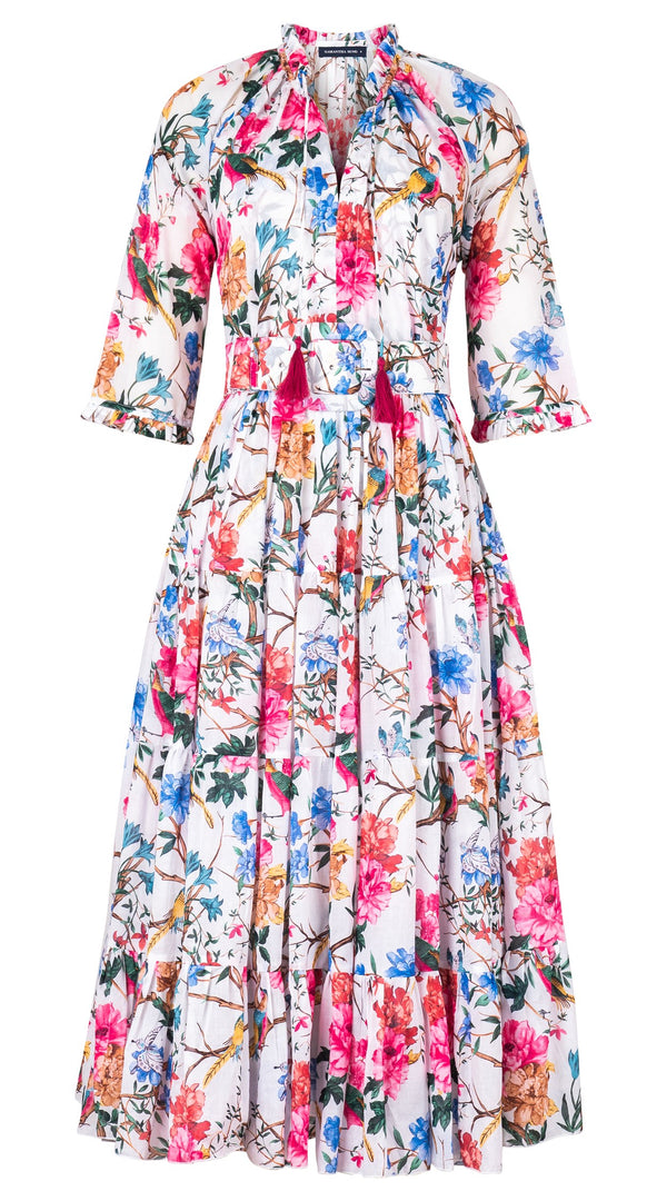 Eva Dress Crew Neck 3/4 Sleeve Midi Length Cotton Musola (Heart Manor)