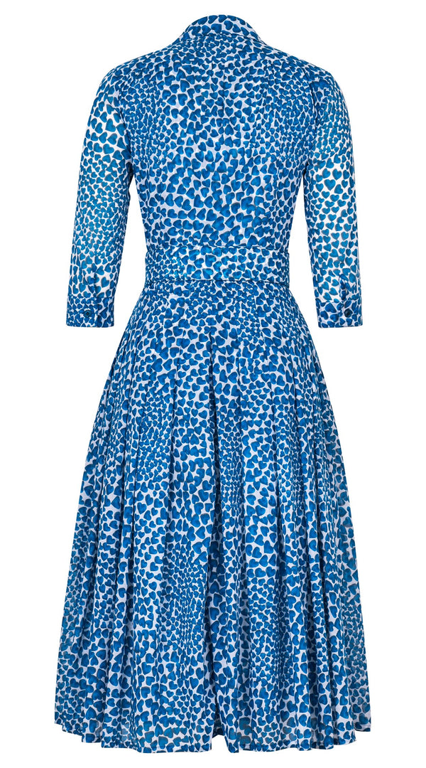 Audrey Dress #4 Shirt Collar 3/4 Sleeve Midi Length Cotton Musola (Heart Wave Big)