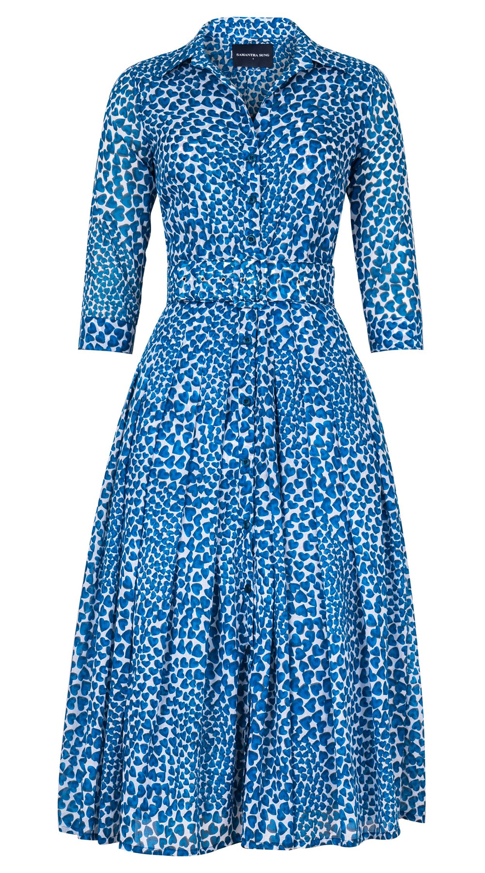 Audrey Dress #4 Shirt Collar 3/4 Sleeve Midi Length Cotton Musola (Heart Wave Big)